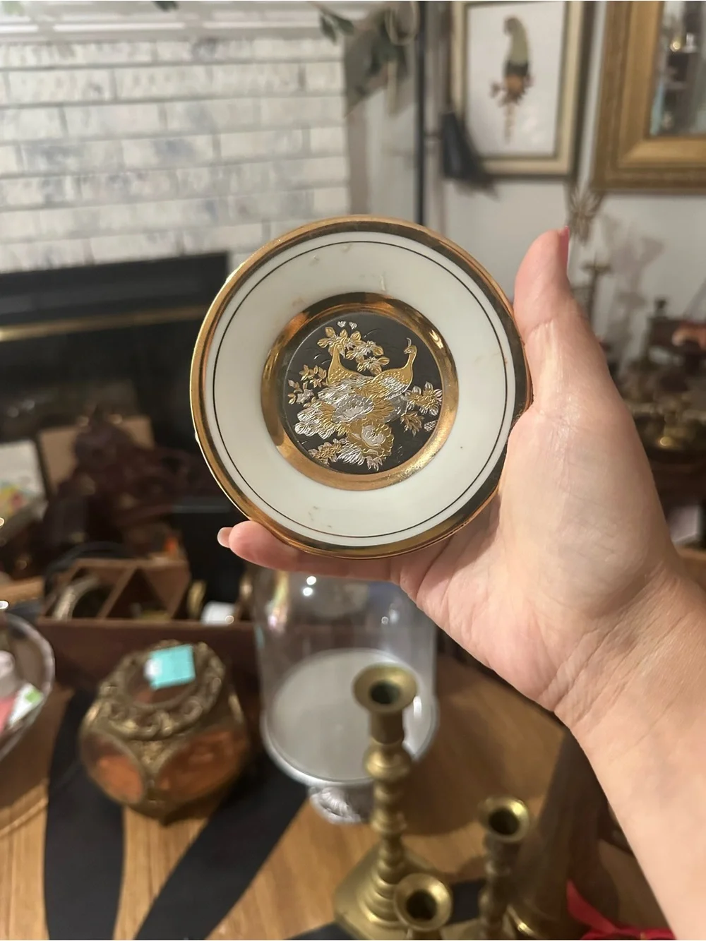 Vintage Peacock mini plate - 24k edged